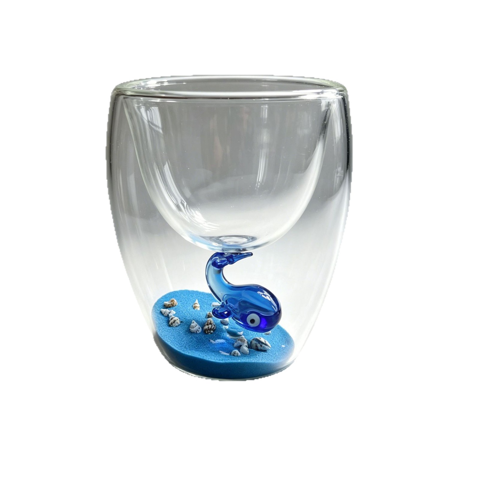 Tasse en verre créative à double paroi avec insert baleine océan 3D