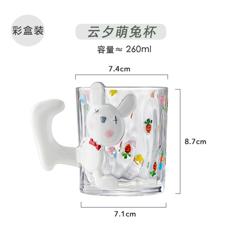 Jabbit mignon et dessin animé mignon de chat peint tasse en verre cristallin de grande valeur