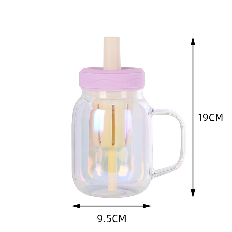 Gobelet en verre à haute teneur en borosilicate de dopamine avec paille