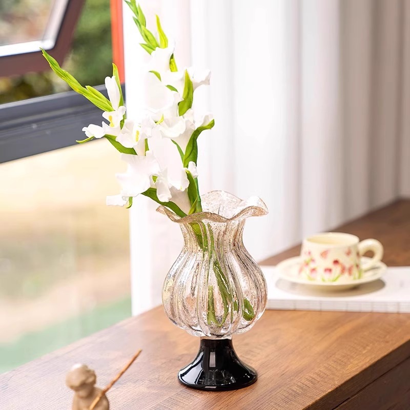 Grand vase en verre de luxe de style vintage moucheté d'or