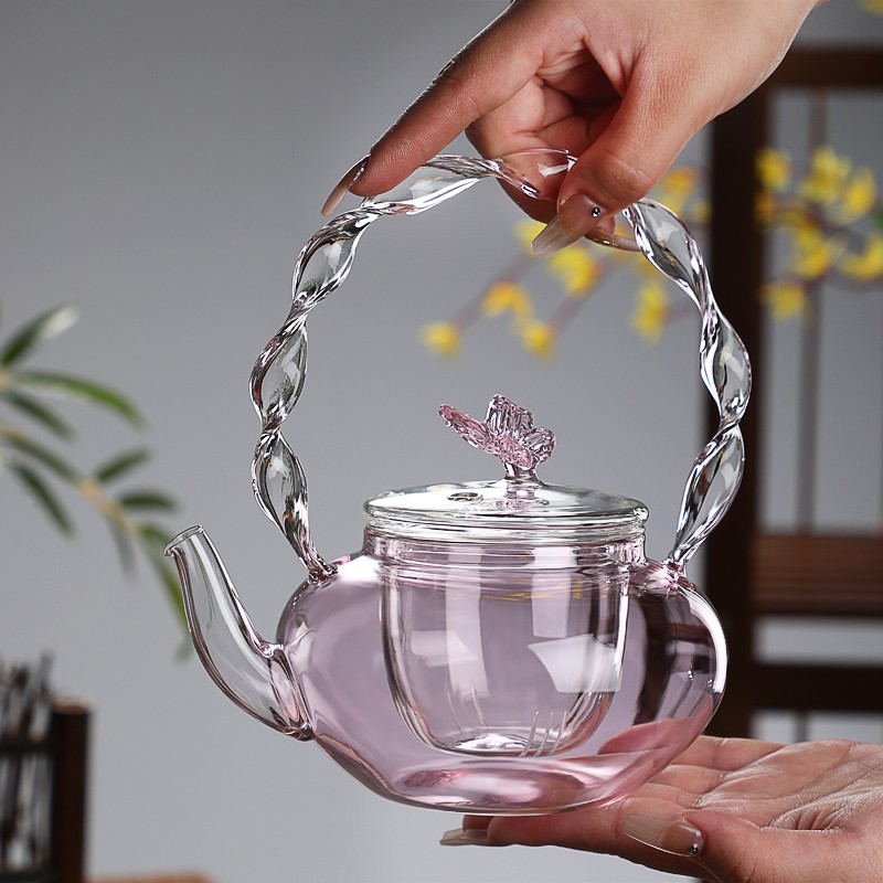 Pot en verre papillon rose