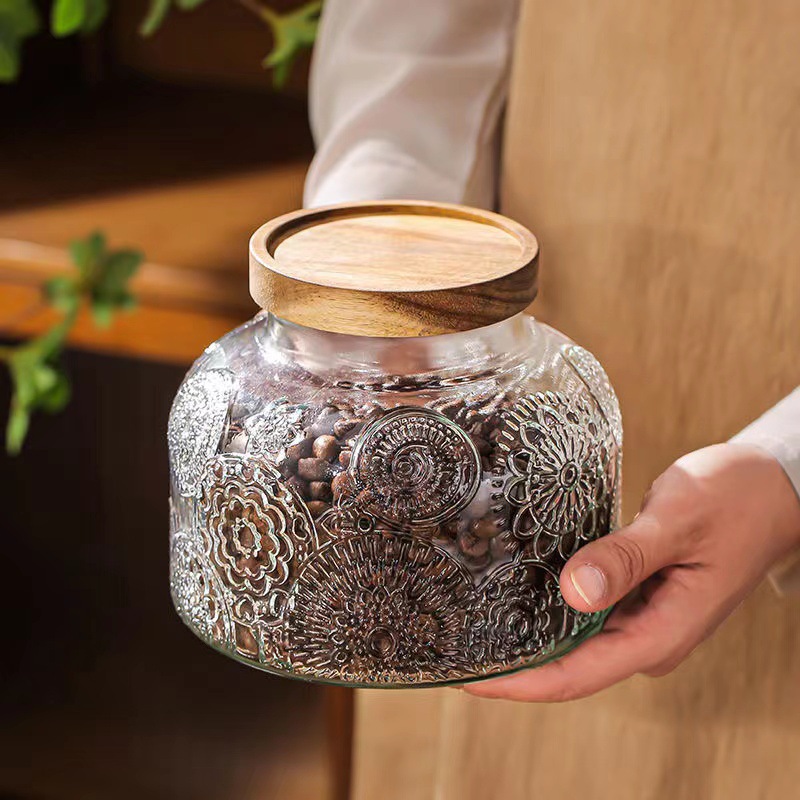 Pot de rangement en verre à motif rétro bégonia